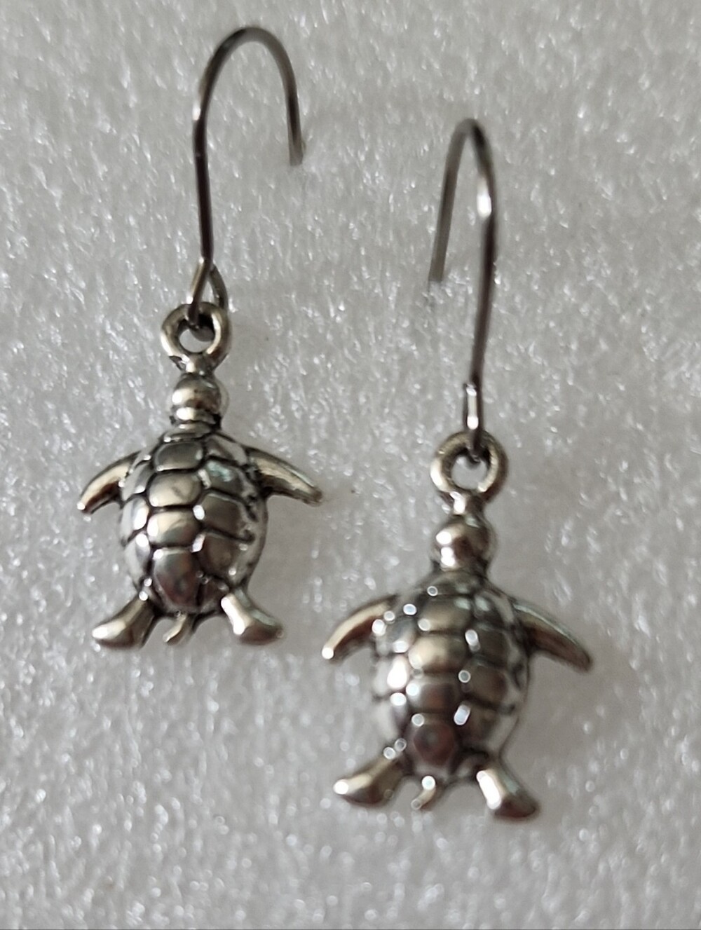 Hand Crafted Silver Tone Turtle Dangle Earrings